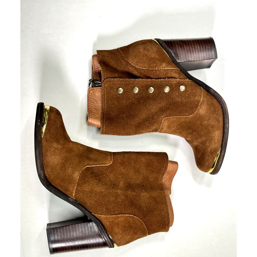 Zigi Girl Brown Suede Booties Boots Womens Size 9 Zip Snap Layer Toe Cap - Picture 8 of 16